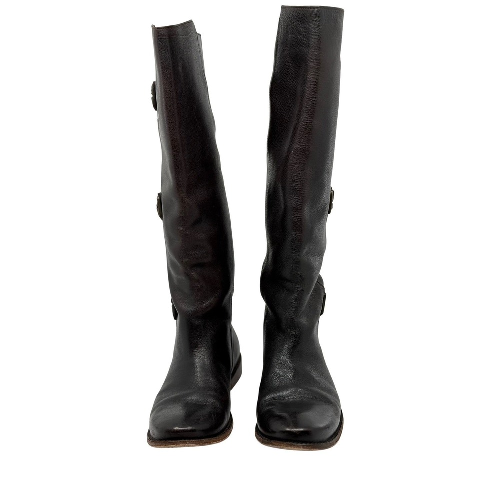 Frye Paige‎ Womens Pull On Tall Riding Boots Chocolate Brown  Buckle Size 6 B